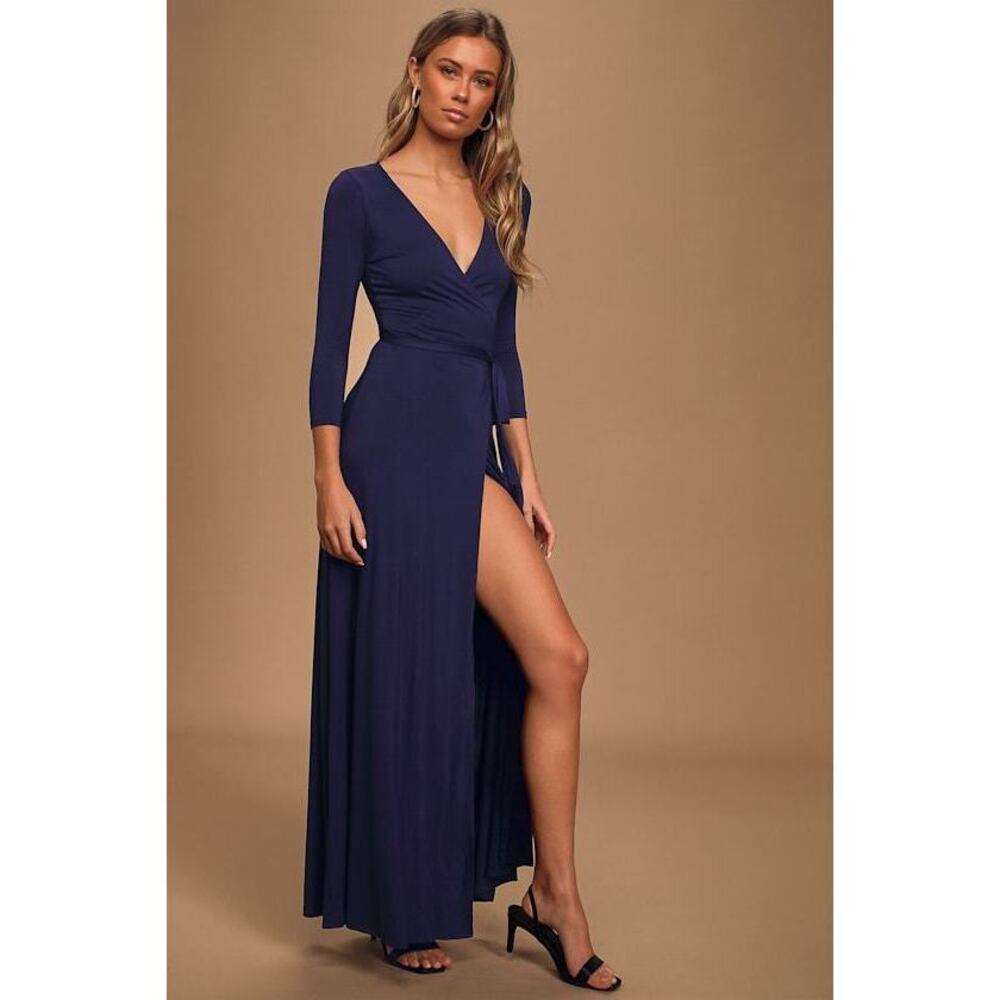 Lulus Garden District Navy Blue Wrap Maxi Dress - Size L